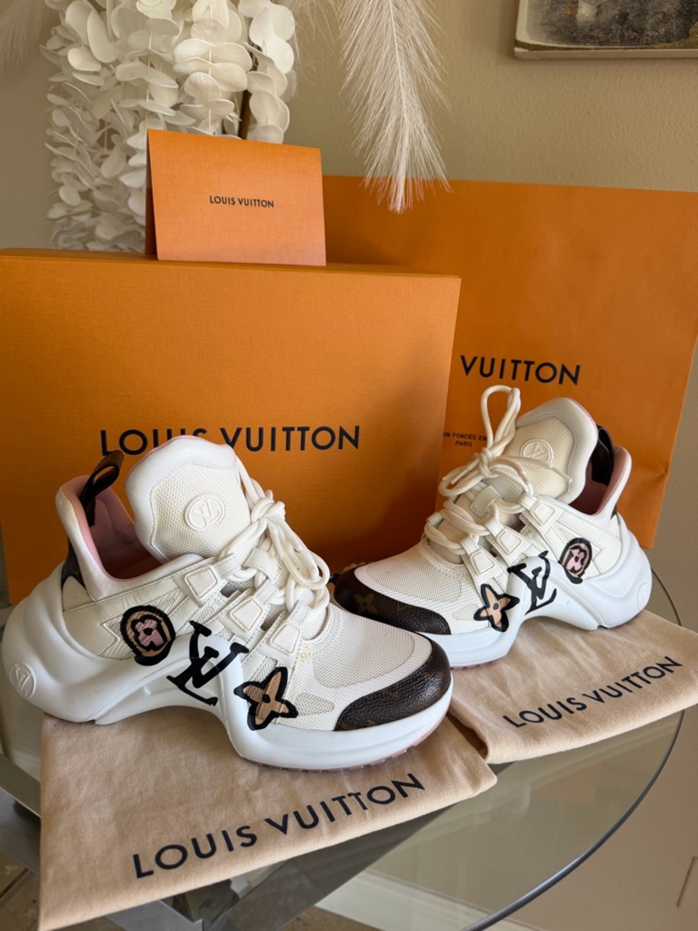Authentic Louis Vuitton Archlight Sneakers in White with Brown Monogram Accents